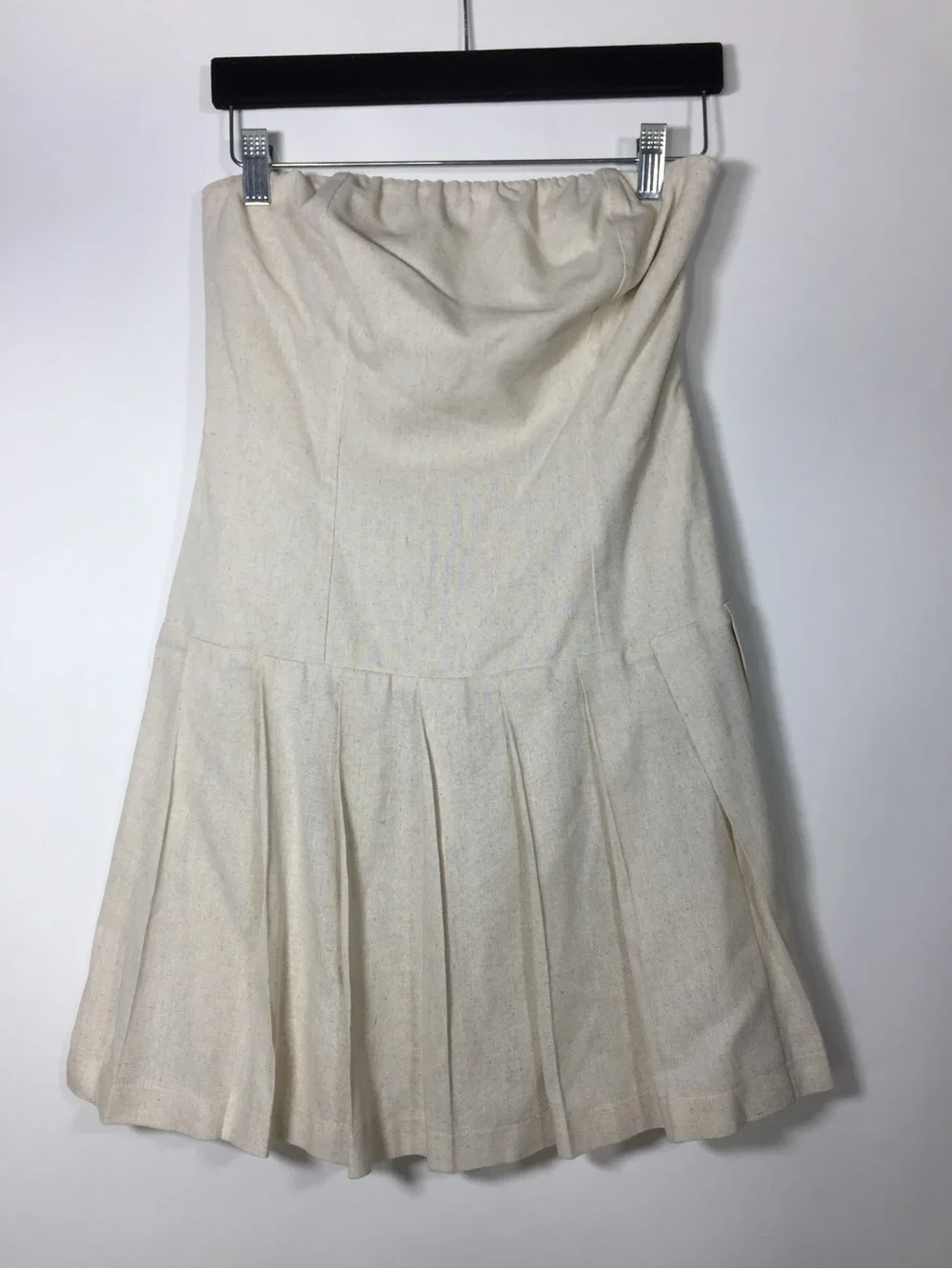 Monteau Linen Strapless Pleated Strapless Mini Dress Beige Medium